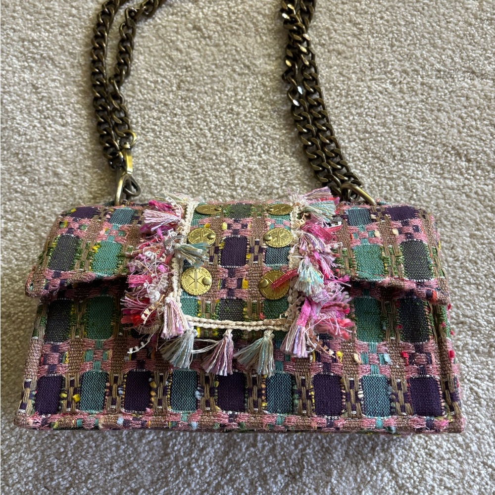 Pink and Green Transparent Shoulder Bag with Chain Strap
